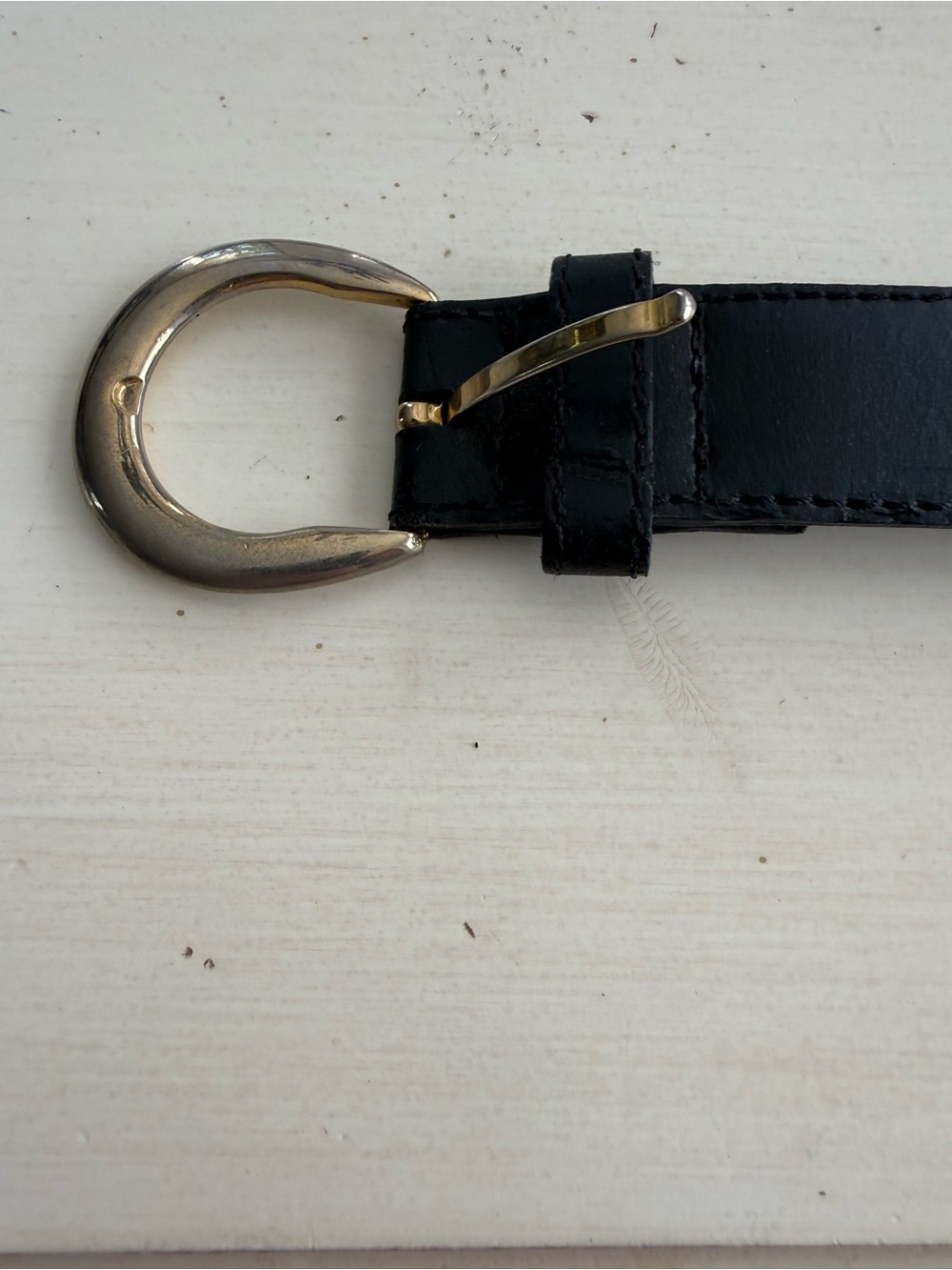Black Leather Belt with Brushed Gold Buckle - Picture 4 of 4